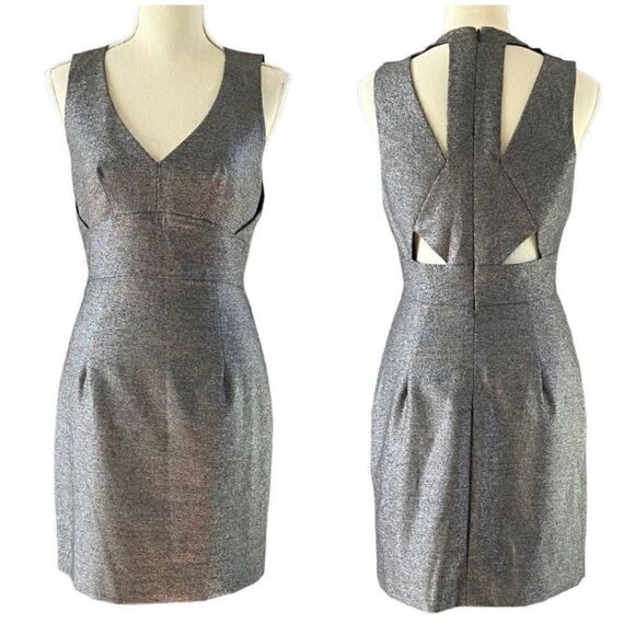 Black Halo Vera Silver Gray Metallic Cutout Mini Dress 4 - Picture 1 of 12